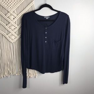 VINCE Linen long sleeve Henley Top Size M